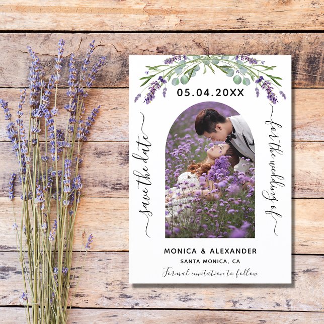 Lavender eucalyptus photo QR wedding save the date Announcement Postcard (Creator Uploaded)