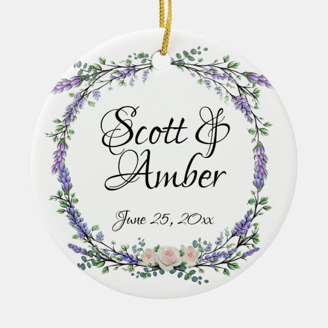 Lavender Eucalyptus pink white roses Ceramic Ornament (Front)