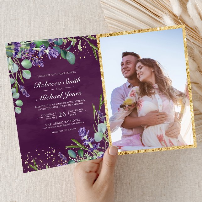 Lavender Eucalyptus Purple Photo QR Code Wedding Invitation (Creator Uploaded)