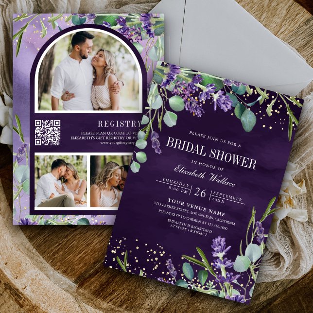 Lavender Eucalyptus QR Code Purple Bridal Shower Invitation (Creator Uploaded)