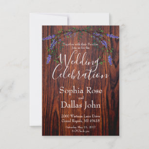 Lavender Eucalyptus rustic dark wood grain Wedding Invitation