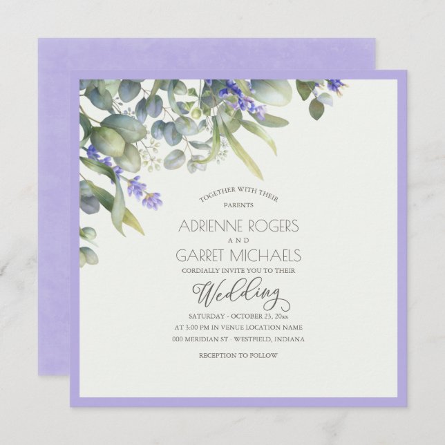 Lavender & Eucalyptus Square Wedding Invitation (Front/Back)