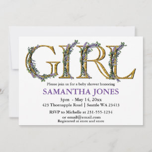 Lavender eucalyptus watercolor baby shower  invitation