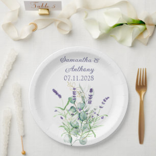 Lavender Eucalyptus Watercolor Herbs Purple  Paper Plate