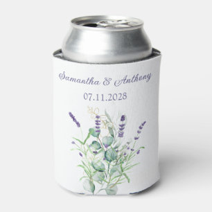 Lavender Eucalyptus Watercolor Herbs Wedding Can Cooler
