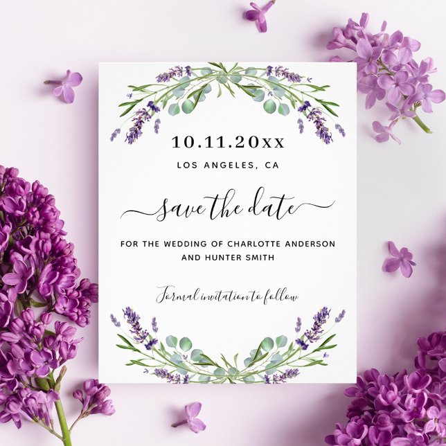 Lavender eucalyptus wedding budget save the date flyer (Creator Uploaded)