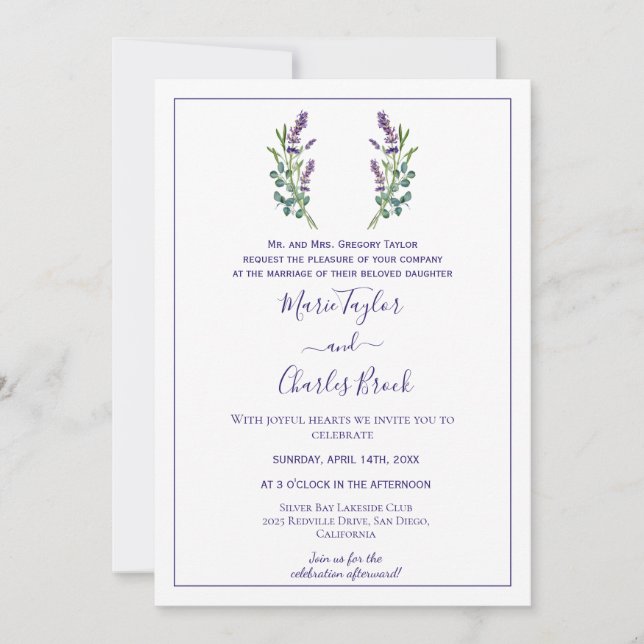 Lavender Eucalyptus Wedding Invitation (Front)