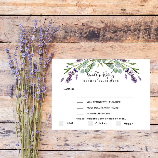 Lavender eucalyptus wedding response RSVP menu (Creator Uploaded)