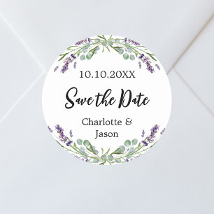 Lavender eucalyptus wedding Save the Date Classic Round Sticker