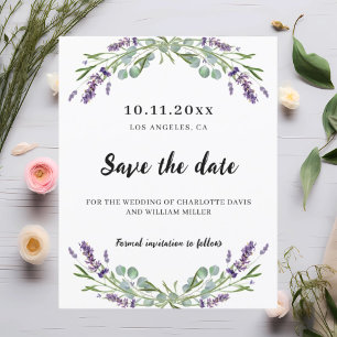 Lavender eucalyptus wedding save the date flyer
