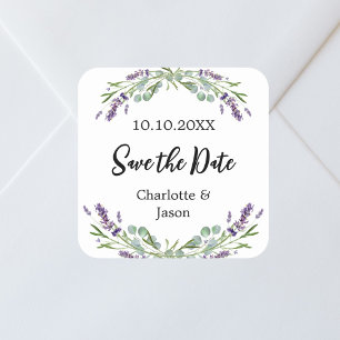 Lavender eucalyptus wedding Save the Date Square Sticker