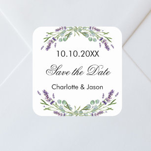 Lavender eucalyptus wedding Save the Date Square Sticker