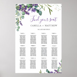 Lavender Eucalyptus Wedding Seating Chart Poster