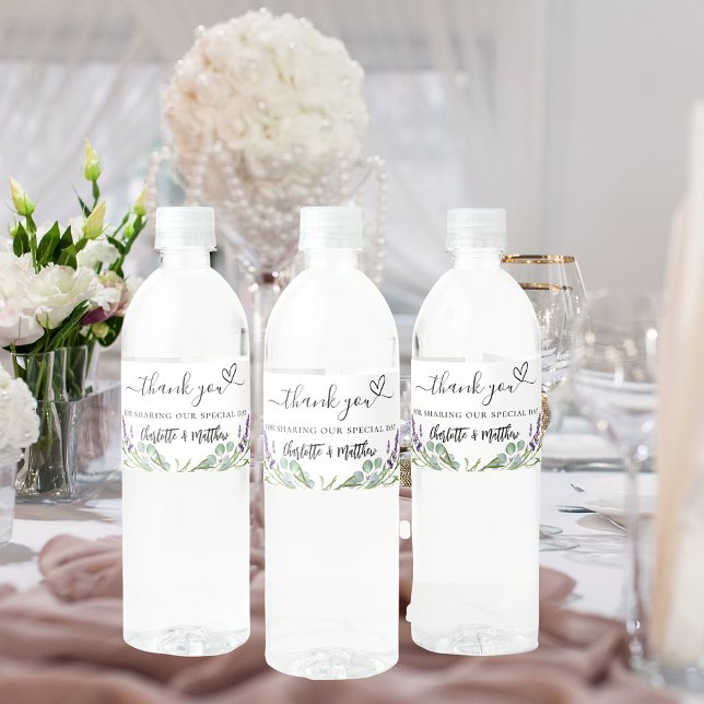 Lavender eucalyptus wedding thank you water bottle label (Creator Uploaded)