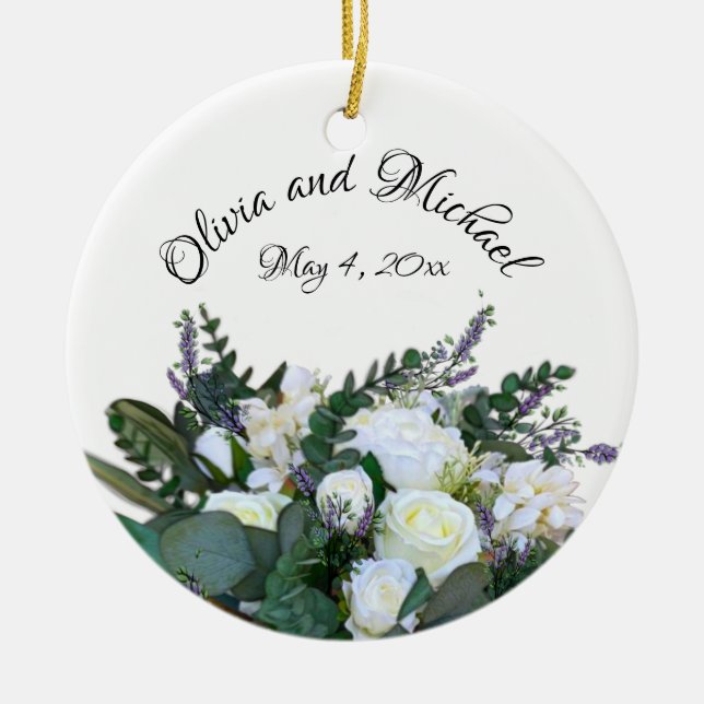 Lavender Eucalyptus white roses greenery    Ceramic Ornament (Front)