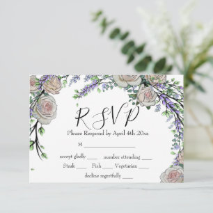 Lavender Eucalyptus white roses greenery RSVP Card