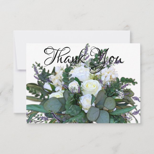 Lavender Eucalyptus white roses greenery   Thank You Card (Front)