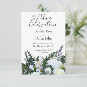 Lavender Eucalyptus white roses greenery  Wedding Invitation