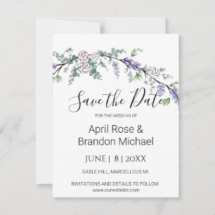 Lavender Eucalyptus white roses watercolor Save The Date