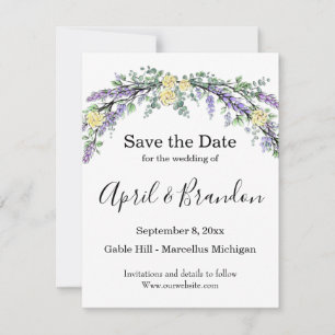 Lavender Eucalyptus yellow roses watercolor Save The Date