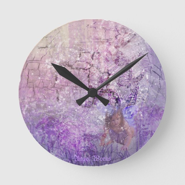 Lavender Fairy Round Clock (Front)
