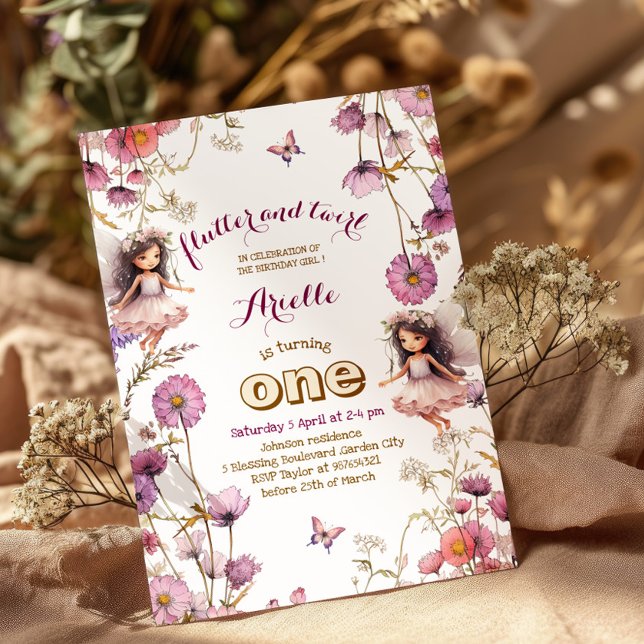 Lavender Fairy wildflower Pixie 1st birthday Invitation (Creator Uploaded)