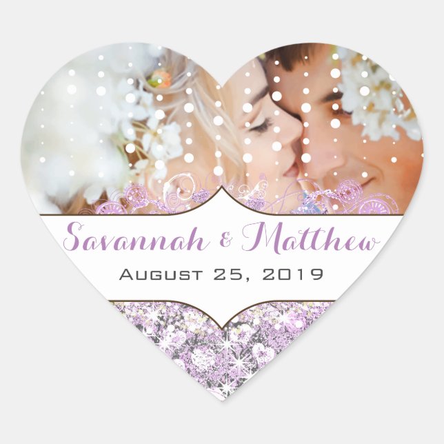 Lavender Fairytale Lights and Stars Wedding Heart Sticker (Front)