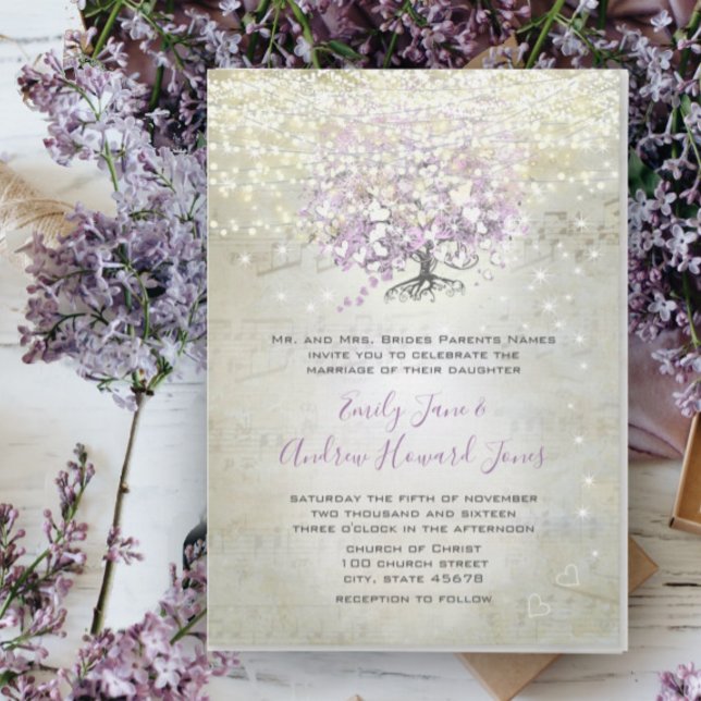 Lavender Fairytale Lights and Stars Wedding Invitation (Creator Uploaded)