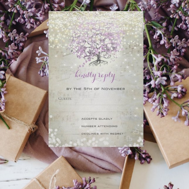 Lavender Fairytale Lights and Stars Wedding RSVP Card (Creator Uploaded)