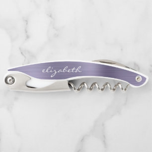 Lavender Faux Brushed Metal Personalised Script Corkscrew