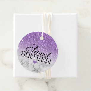 Lavender Faux Glitter/Marble Sweet 16 Favour Tags