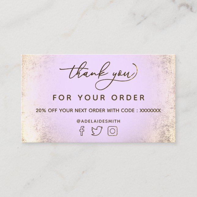 lavender faux gold foil thank you card (Front)