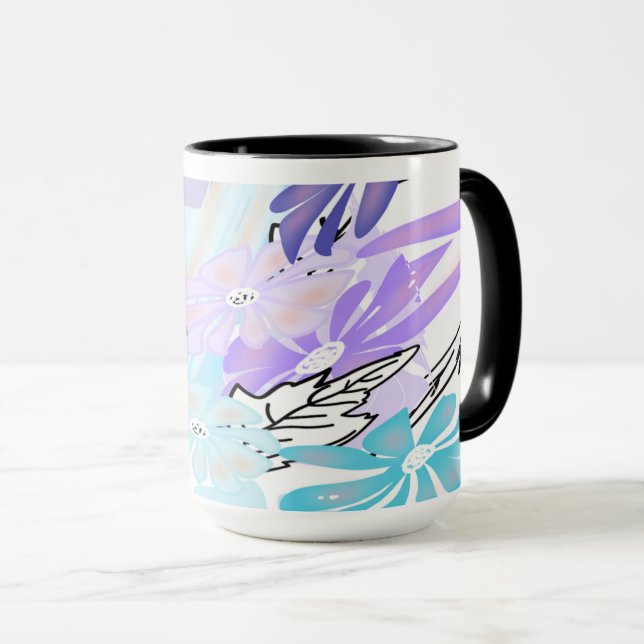Lavender Feather Dream — Abstract Butterfly Mug (Front Right)
