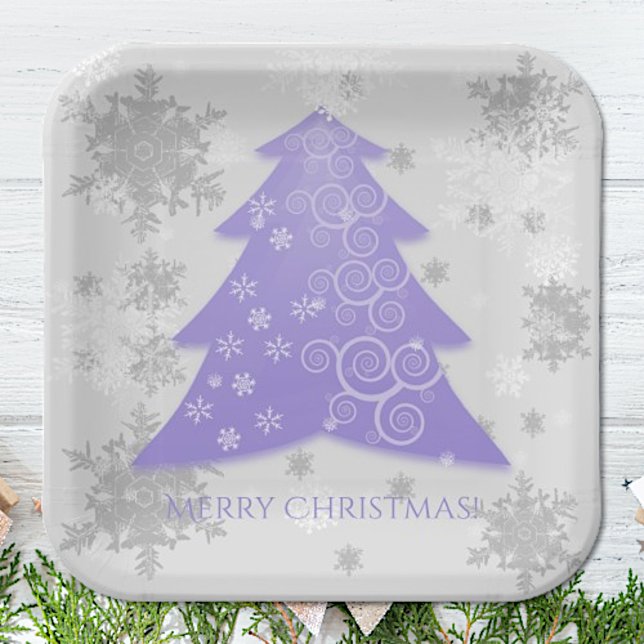 Lavender Festive Christmas Tree Paper Plate (Lavender Festive Christmas Tree Paper Plates)