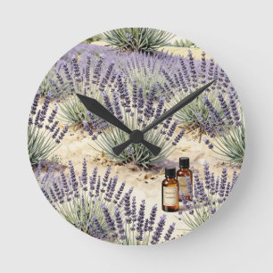Lavender Field Essential Oil Watercolor Pattern Round Clock