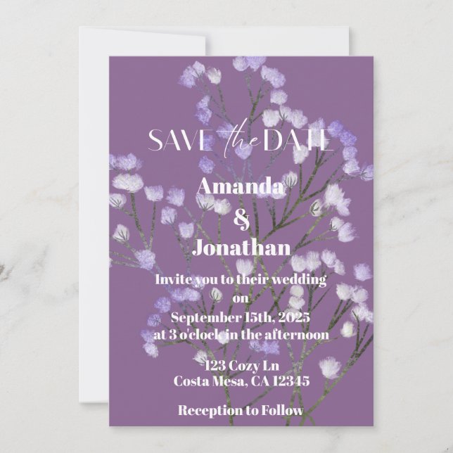 Lavender Field Flowers Wedding Save the Date Card (Front)