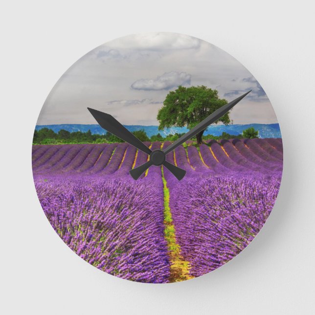 Lavender Field scenic, France Round Clock (Front)