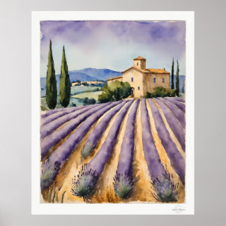 Lavender Field with Farmhouse Poster