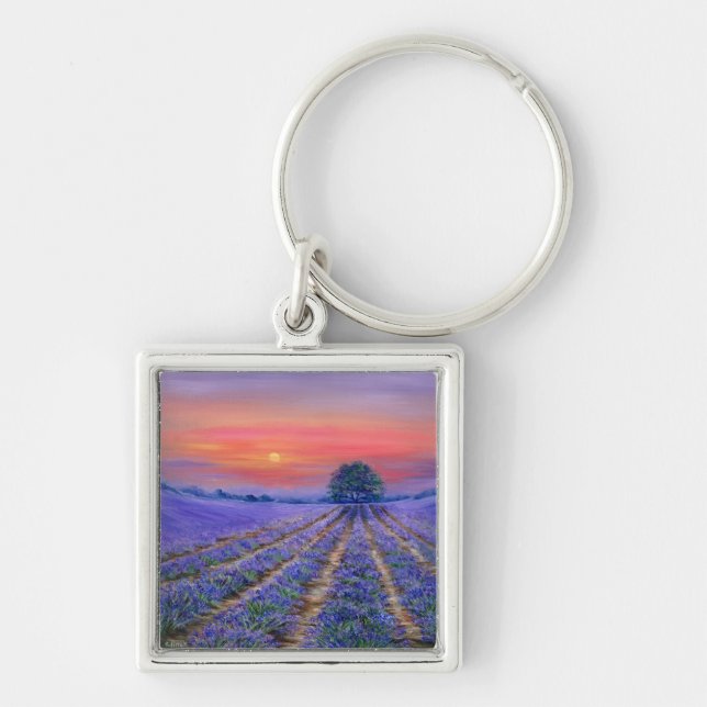 Lavender Fields at Sunset Key Ring (Front)