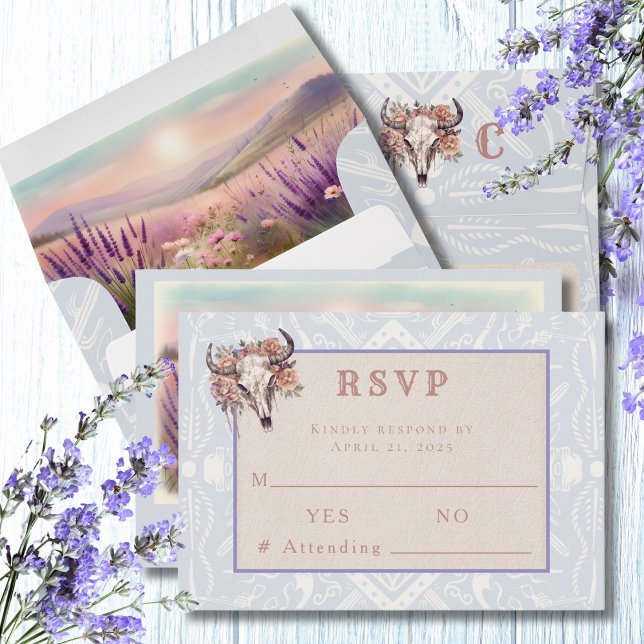 Lavender Fields of Blue Western Wedding  RSVP Card (Creator Uploaded)