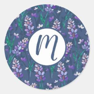 Lavender Fields Pattern in Purple Classic Round Sticker