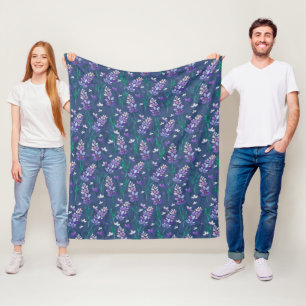 Lavender Fields Pattern in Purple Fleece Blanket