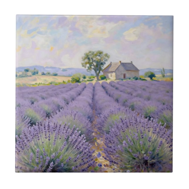 Lavender Fields Provence Cottage Impressionist Ceramic Tile (Front)