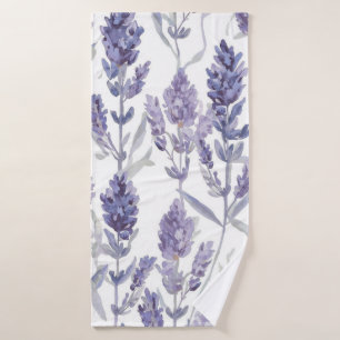 Lavender Fields Purple Watercolor Flower Pattern Bath Towel
