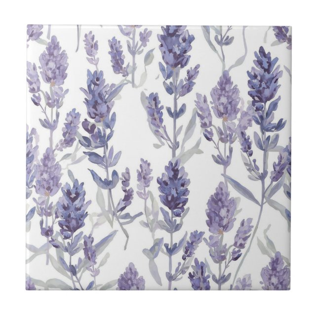 Lavender Fields | Purple Watercolor Flower Pattern Ceramic Tile (Front)
