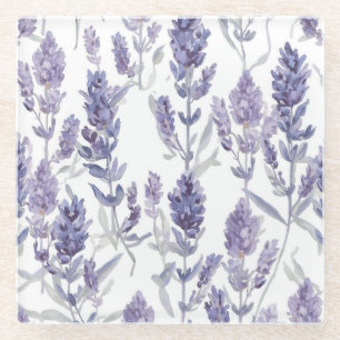 Lavender Fields Purple Watercolor Flower Pattern Glass Coaster