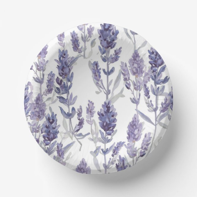 Lavender Fields | Purple Watercolor Flower Pattern Paper Plate (Front)