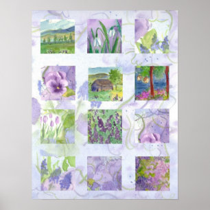 Lavender Fields Watercolor Flower Collage Art Poster