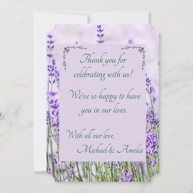 Lavender Fields Wedding Corner Thank You Card (Front)