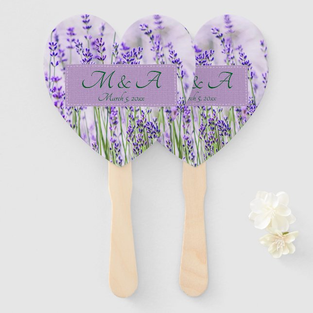 Lavender Fields Wedding Heart Hand Fans (Front and Back)
